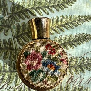 Vintage Floral Embroidered Petit Point  Perfume Bottle